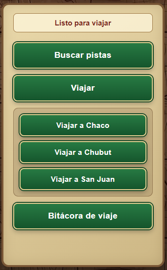 Opciones disponibles para viajar
